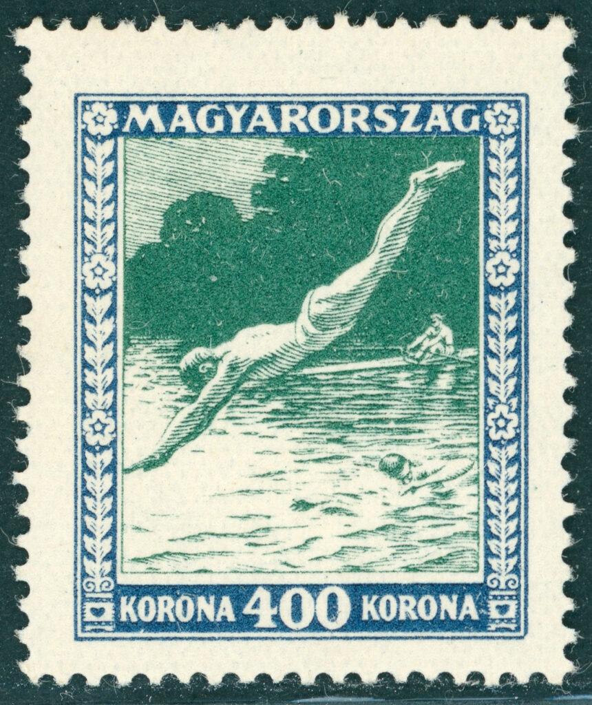 Swimming on stamp